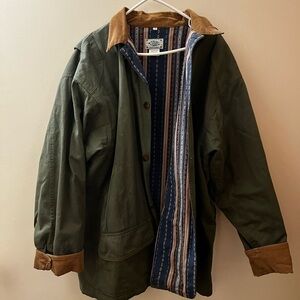 Olive Green Men's barn coat with Brown cord Accents